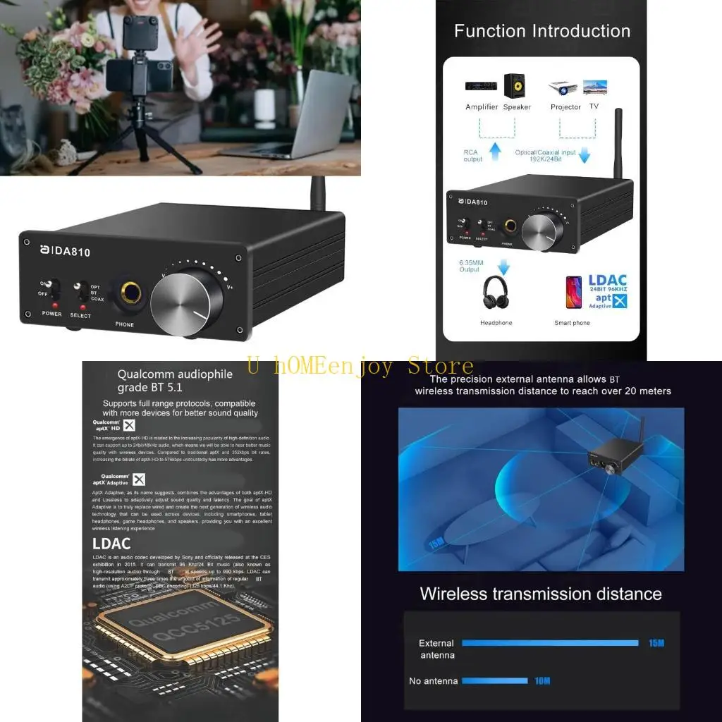 

B0KF Портативный Bluetooth-совместимый аудиоприемник 5.1 HiRes Sound LDAC CS4398 Коаксиальный оптический ЦАП с записью Усилитель