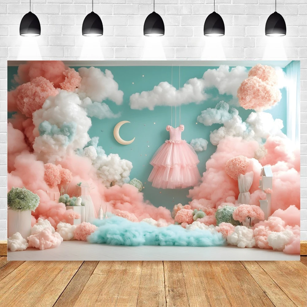 Princess Girl Birthday Party Photography Backdrop Dreamy Moon Clouds Star Boudoir Baby Shower Cake Smash Background Photo Studio