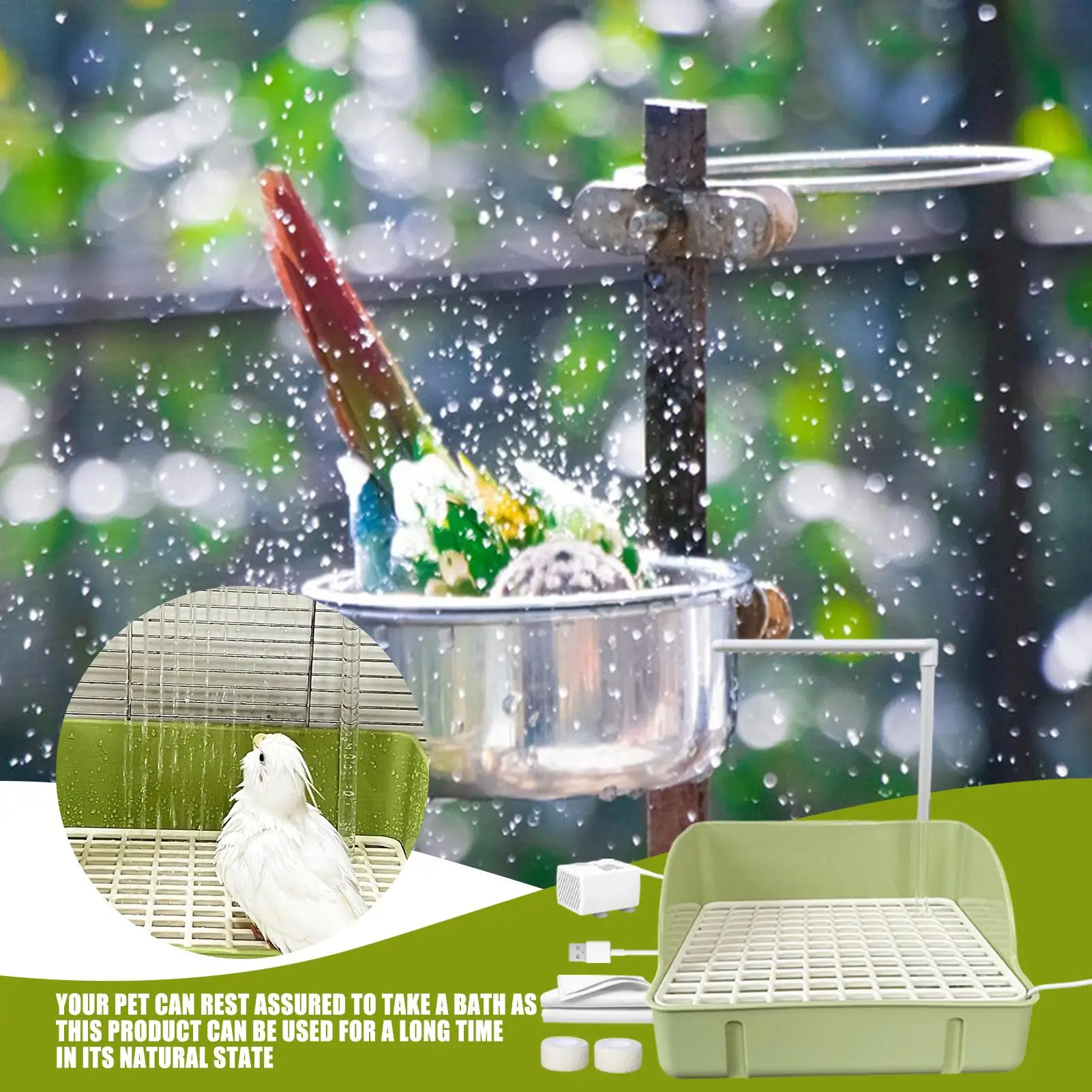 Bird Shower Automatic Bird Bathing Tub With Pump Spacious Design Parrot Bathing Container Pet Cage Accessory For Conures Finches
