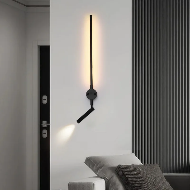 Minimalist Long Strip LED Wall Lamps Modern Creative Rotating Living Room Bedroom Bedside Lighting Background  Home Decor