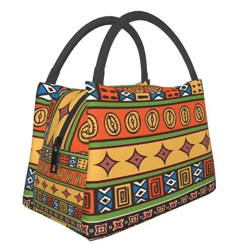 

African Kitenge Ankara Insulated Lunch Bags Women Africa Ethnic Art Lunch Container for Work Travel Storage Meal Food Box