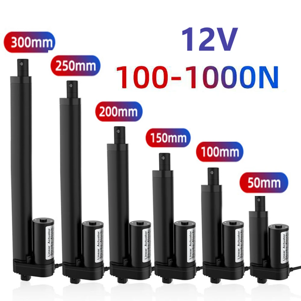 12V Linear Actuator 50mm 100mm 150mm 200mm Stroke Linear Drive Electric Motor Linear Motor Controller 100/200/300/500/700/1000N