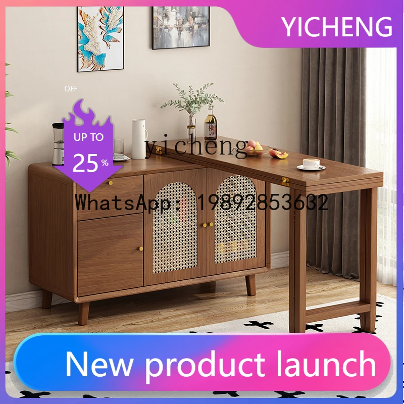 

H4 solid wood folding dining table dining side cabinet small apartment household wall storage cabinet retractable dining table
