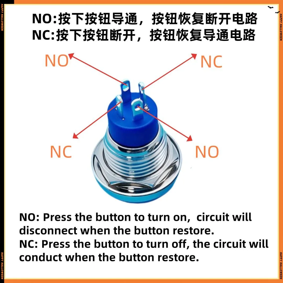12mm 1NO1NC Metal Button Switch Reset Without Light Press On/Off 4-Pin Normally Open/Normally Closed