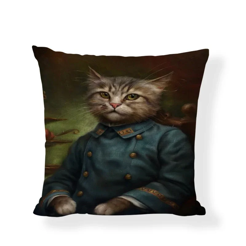 Dog Cat Military Uniform Earl Clothing Print Pillowcase Decorative Cotton Linen Pillow Cover Sofa Car Home Decor Cushion Cover