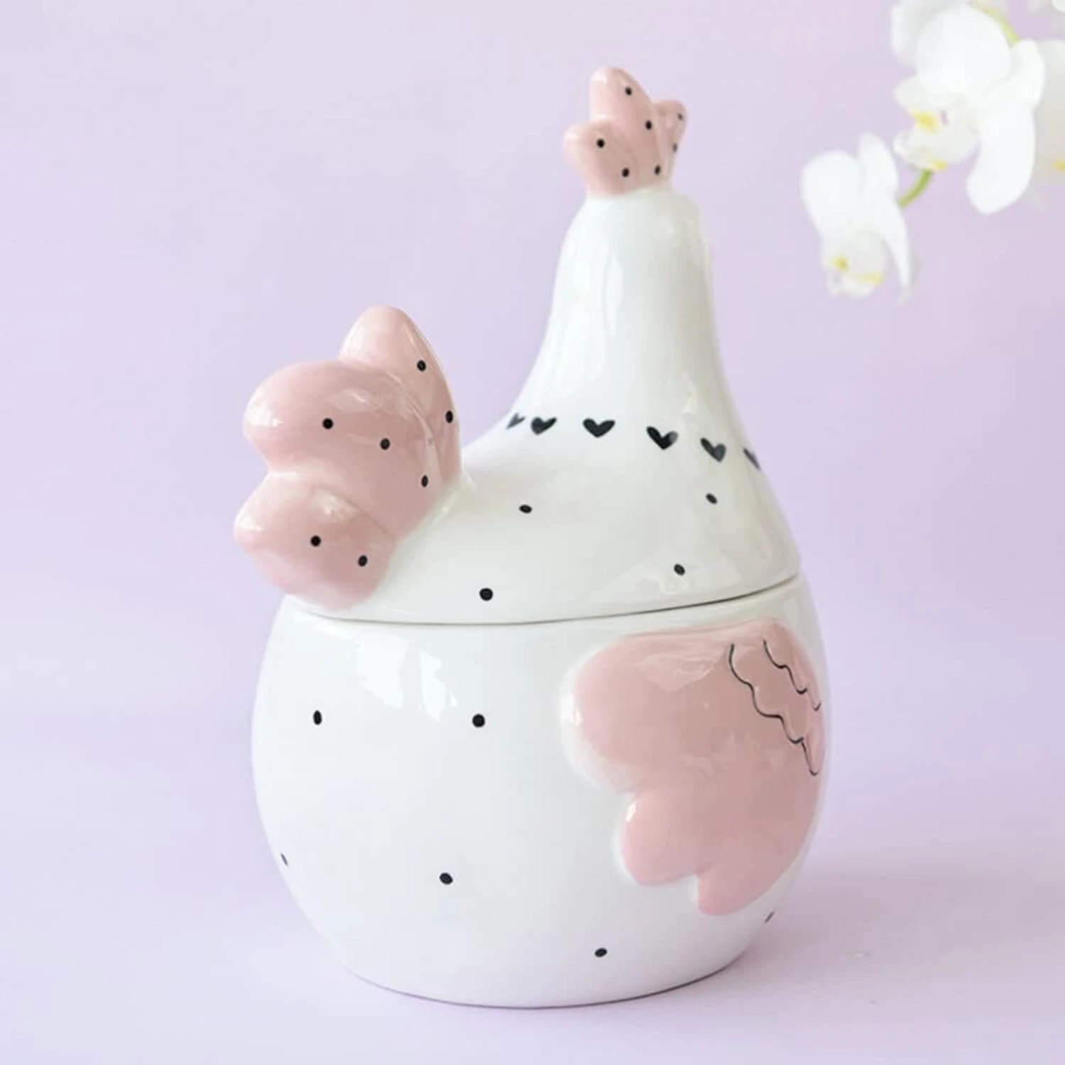 Beautiful, Charming, Ceramic Chicken Cookie Jar with Lid - Lovely, Cute, Sweet Decorative Canister for Kitchen - Sweet