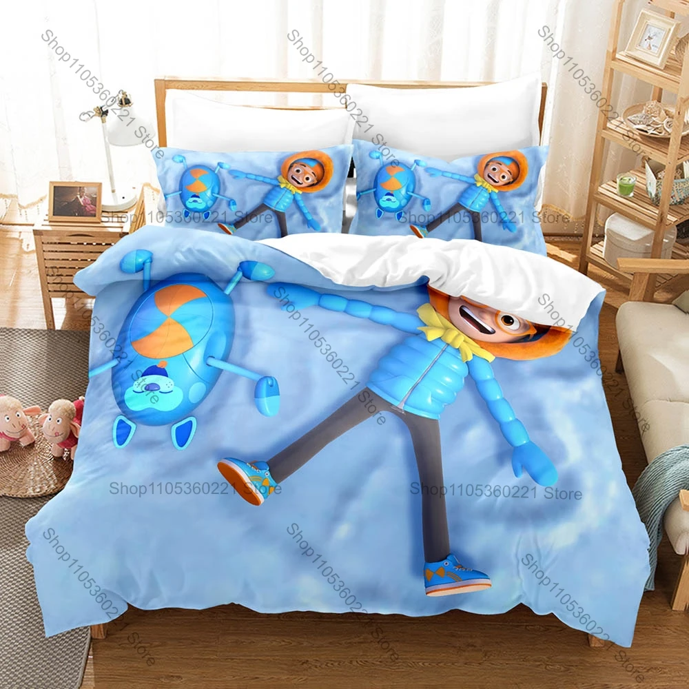 Blippi Wonders Duvet Cover + 2 Pillowcases 3D Cartoon Print Polyester Bedding Set Kawaii Bedroom Decor Bed Linens