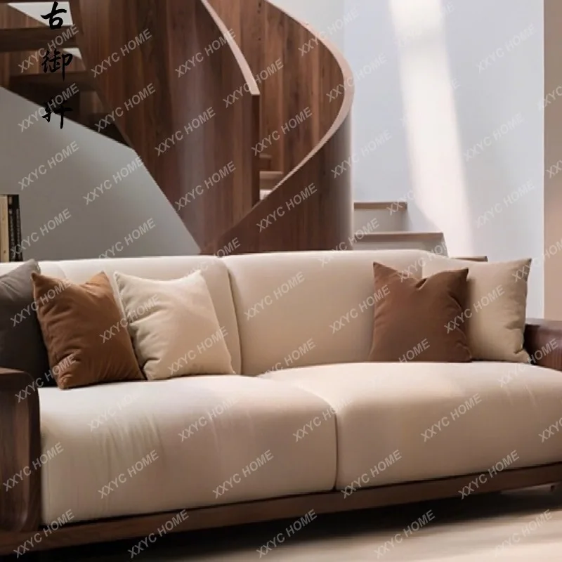 

Q Song's aesthetic straight sofa modern simple whole house solid wood sofa