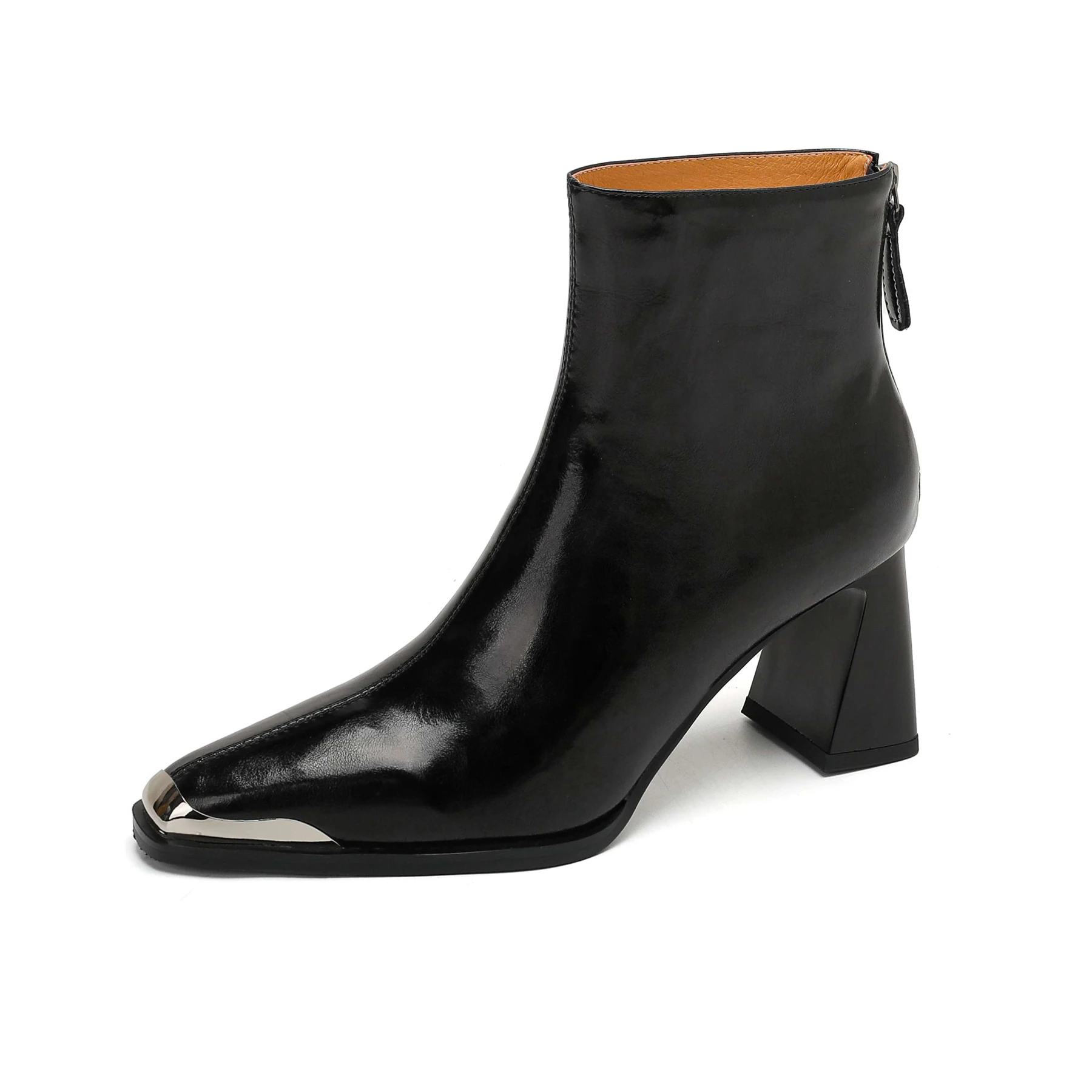 Cow Leather Square Toe High Heels Zipper Modern Boots Warm Winter Shoes Dating Concise Party Elegant Dress Casual Ankle Boots