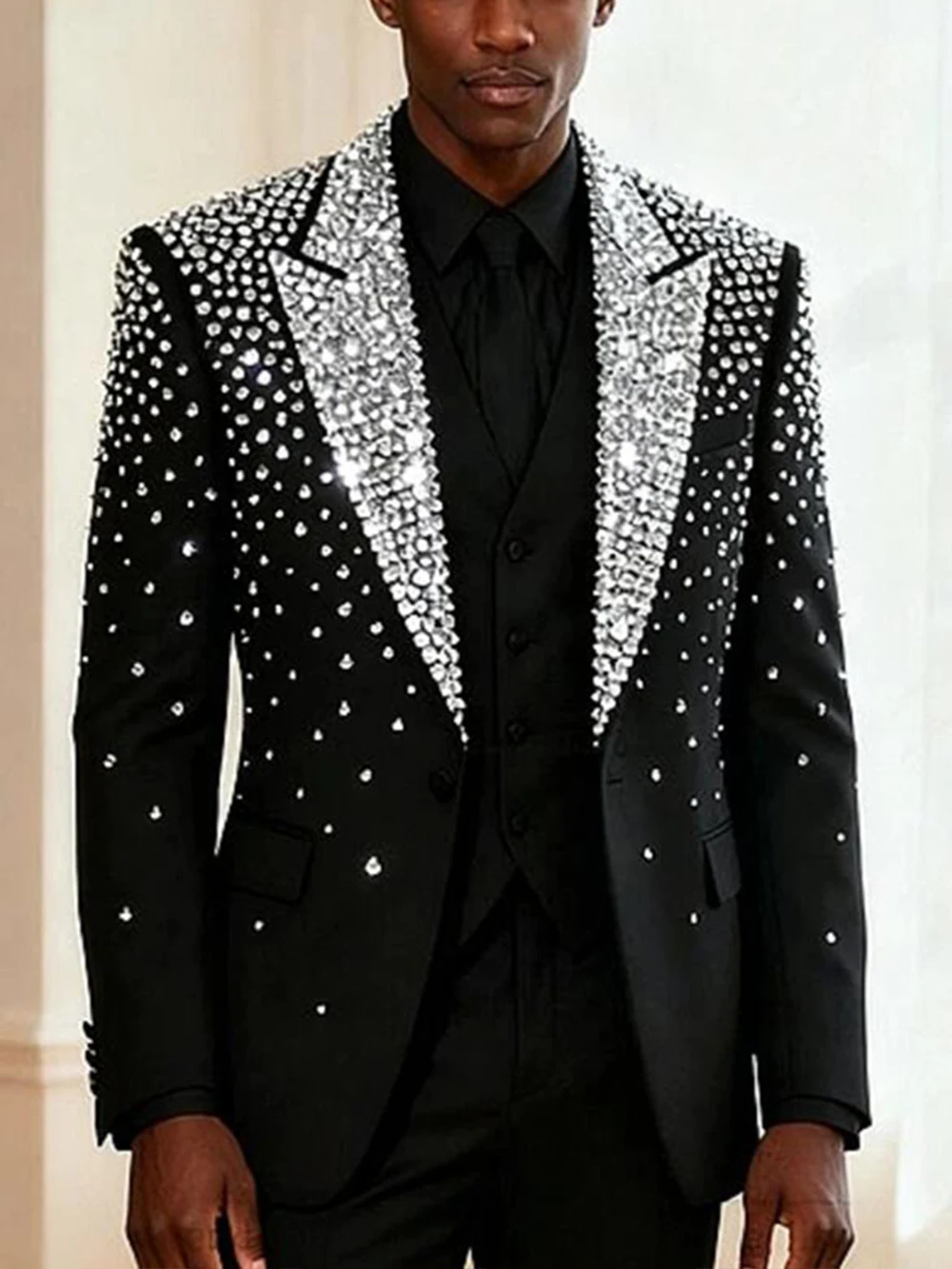 

Sparkly Rhinestone Beaded Suit Men 2 Piece Sets Groom Formal Party Wedding Tuxedos Customized Single Breasted Jacket Pants Slim
