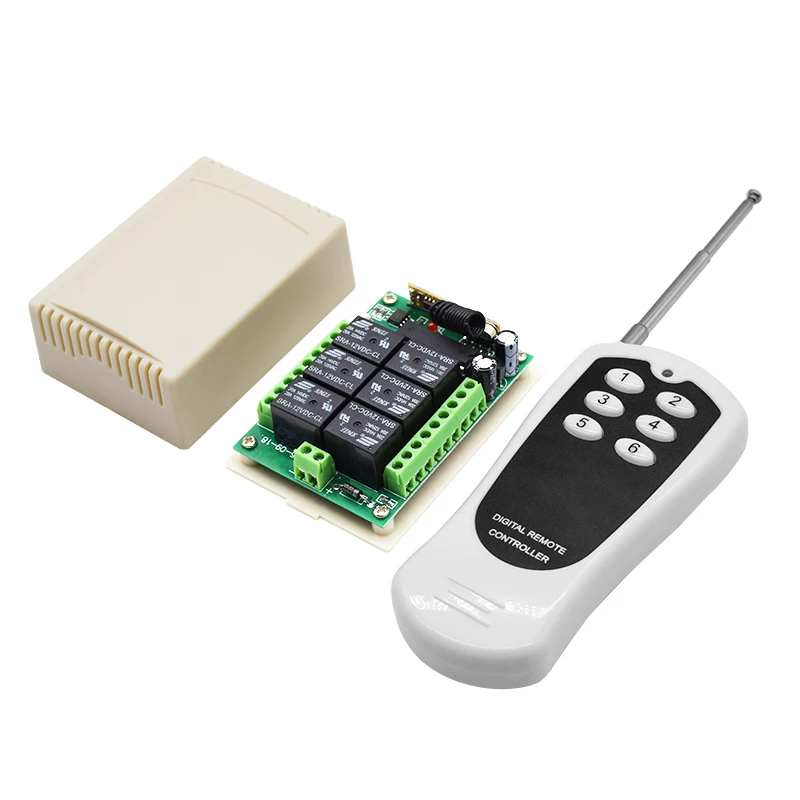 

6CH RF Wireless Remote Control Switch System 6 CH DC 12V 24V 10A Relay Radio Receiver + 433 mhz Remote Control Transmitter