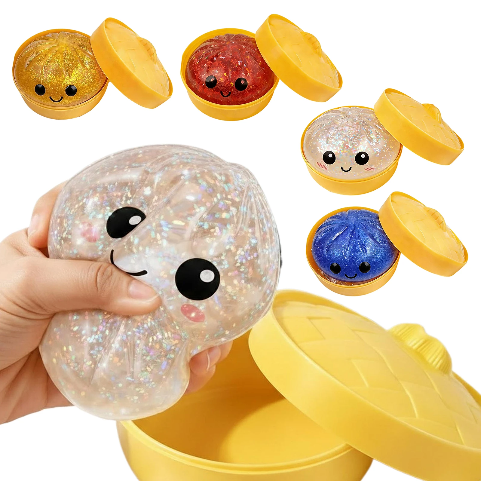 cfグリッターバンズ-スチーム付き-伸びるデスクトイ-かわいいソフト餃子バンズ-シミュレーション-フィジェットトイ-スクイーズドゥーボール-誕生日パーティー用