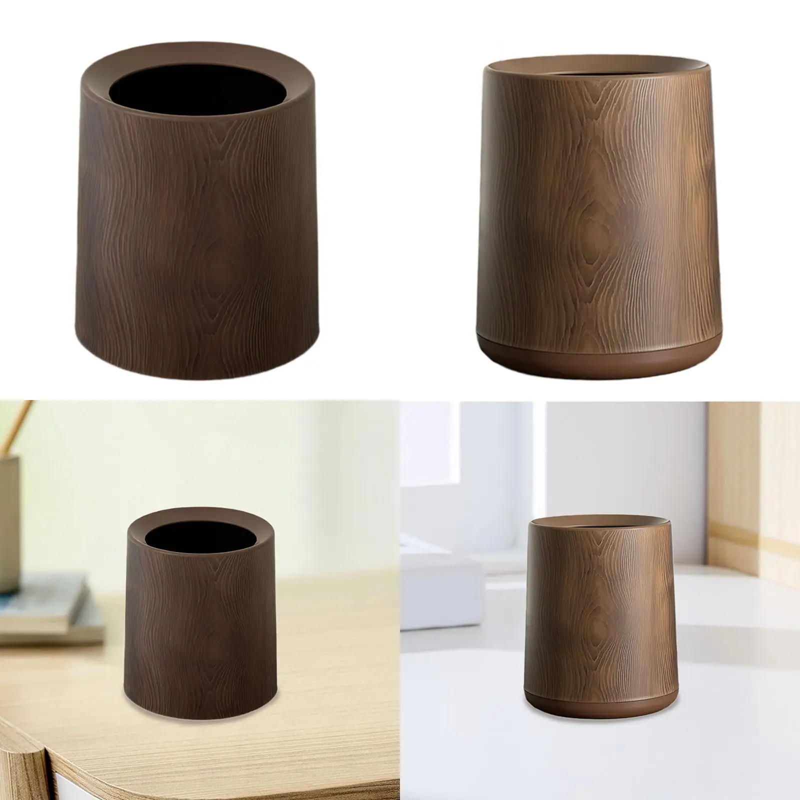 Wood Grain Plastic Trash Can Open Top for Entryway Study Room Living Room