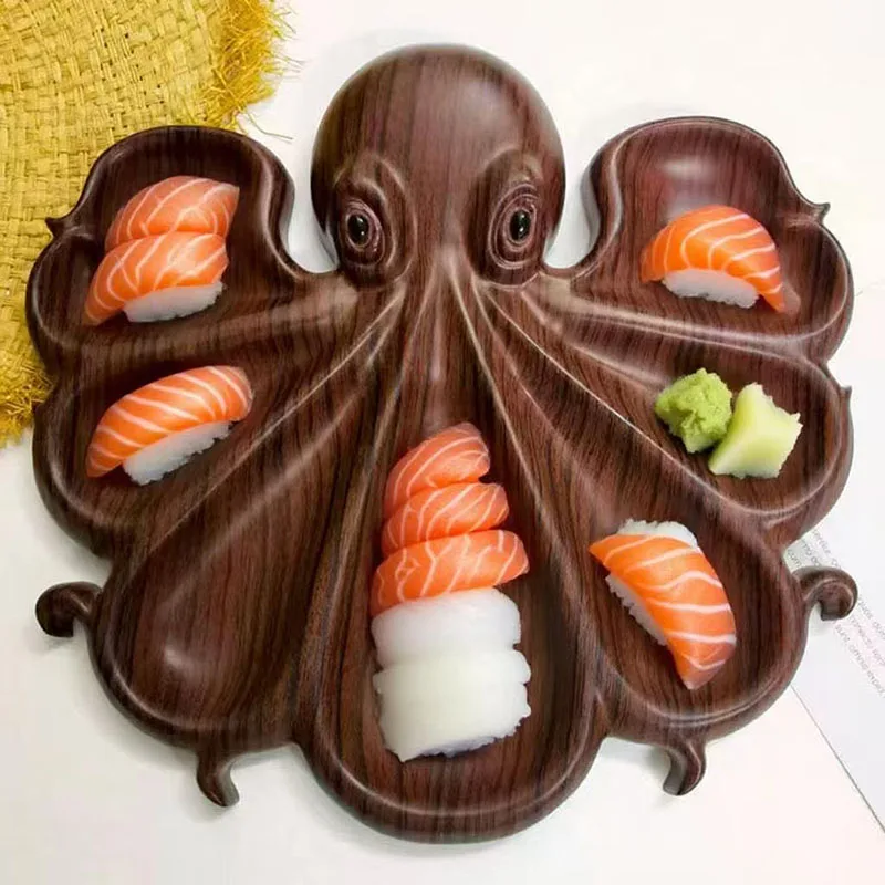 الأخطبوط طبق الطعام الأخطبوط على شكل صينية تقديم خشبية لطبق الجبن لوح الفحم طبق الفاكهة ديكور للمطبخ