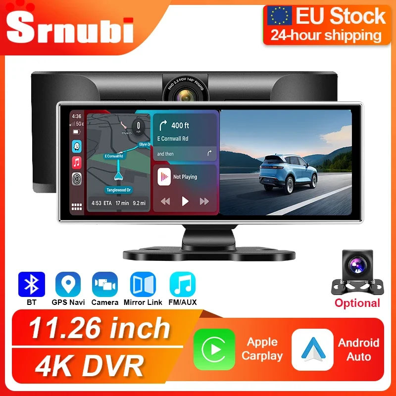 Caméra de tableau de bord DVR pour voiture, 11.26 pouces, 4K, double objectif, sans fil, Carplay et Android, enregistreur vidéo automatique, moniteur de Navigation GPS, Wifi 5G, FM, AUX
