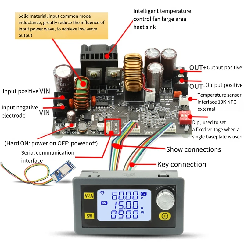 900W DC CNC Antihypertensive Boost Converter 6-70V Adjustable Power Supply Input Constant Voltage 15A/900W Buck Module