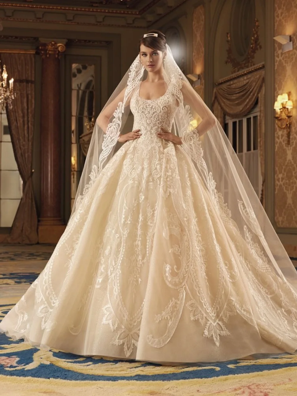 

DMDRS Stylish Wide-Strap Wedding Dress Classic A-Line Bridal Gowns Formal Appliquéd Floor-Length Wedding Gowns Vestidos De Novia