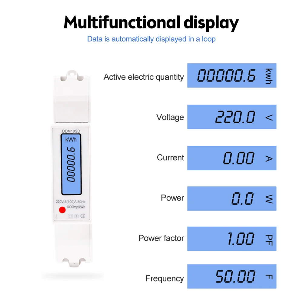 KWh Meter DDM18SD 220V LCD Backlight Energy Electric Meter Programable Electricity Usage Monitor for Home