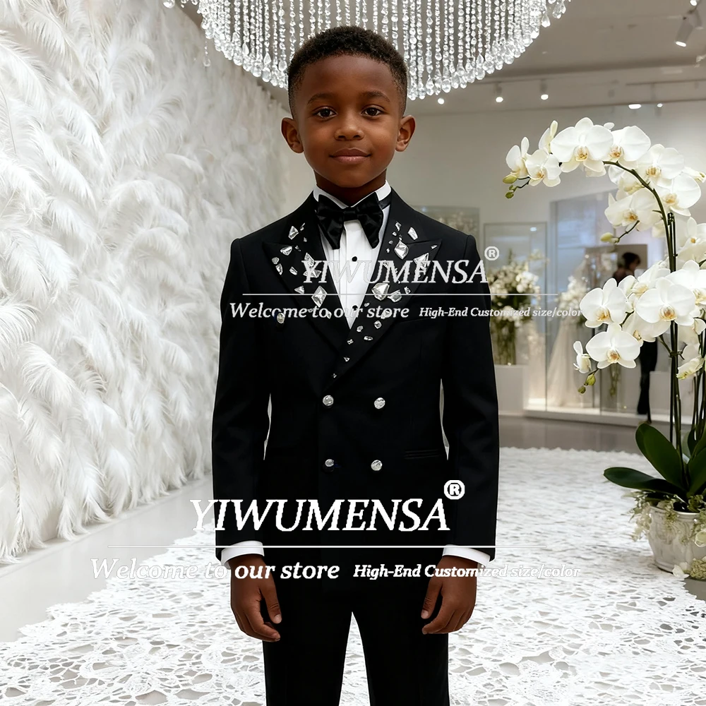 

Elegant Beaded Stones Suit For Kids Boys 2 Pieces Double Breasted Tuxedo For Wedding Customized Children Banuqet Birthday Attire