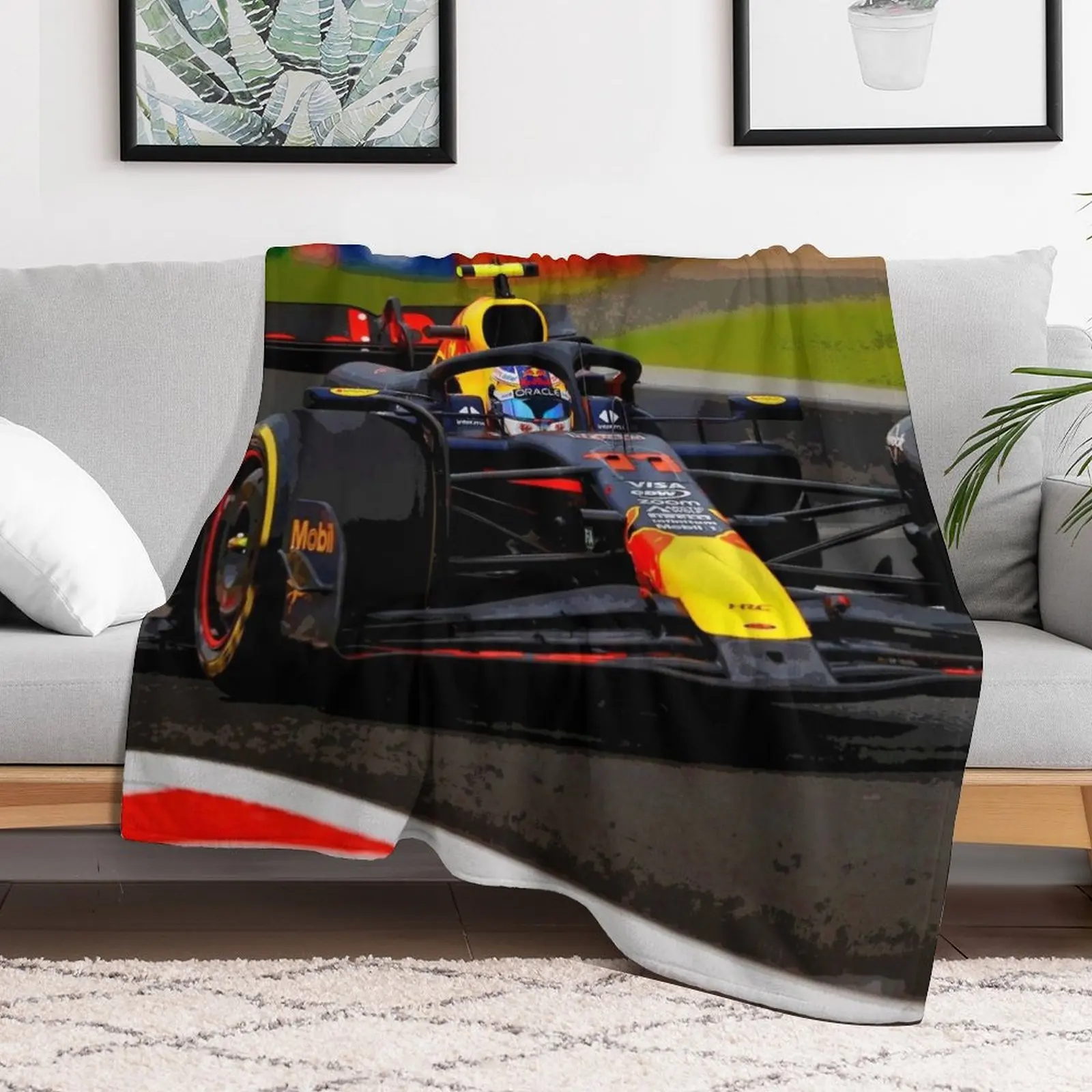 Sergio Checo Perez racing his 2024 F1 racecar abstract Throw Blanket Comforter Beautifuls Blankets