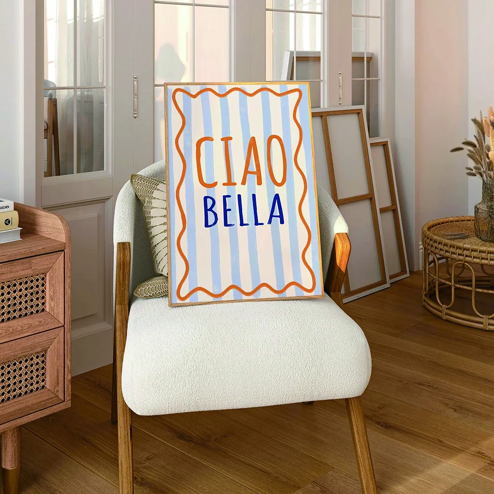 اقتباس إيطالي حديث من Ciao Bella ، طباعة فنية على الحائط ، اتجاه النوم ، ملصق قماش أزرق فاتح ، لوحة صور لغرفة المعيشة ، ديكور المنزل