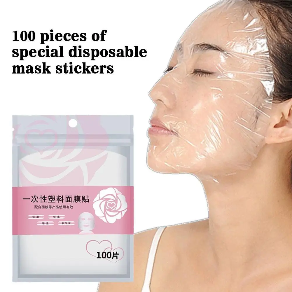 100 Stuks Wegwerp Masker Wrap Gezicht Plastic Folie Full Face Cleaner Masker Nek Stickers Papier Transparant Gezicht Schoonheid Make-Up Tools