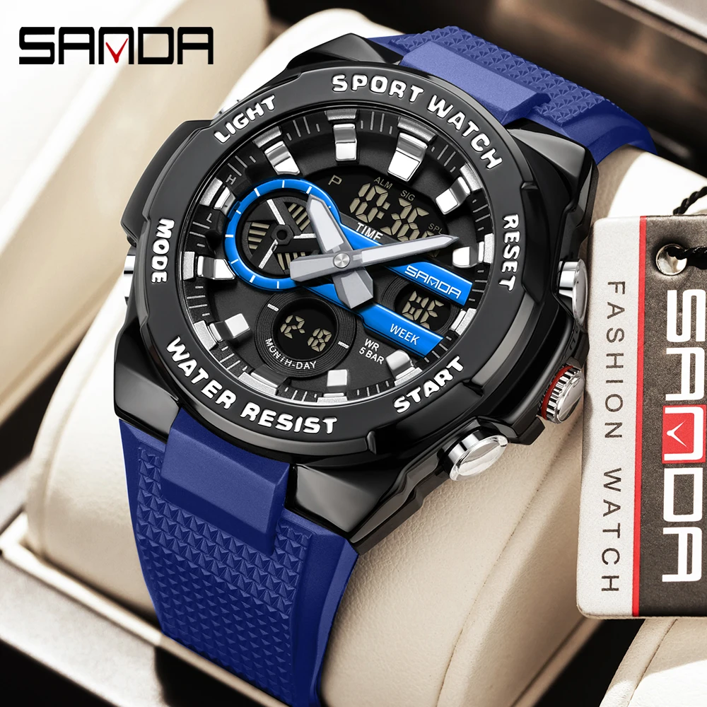 SANDA New 3385 Luxury Student Electronic Watch Outdoor Sports Multi functional Luminous Waterproof LED Student Electronic Watch