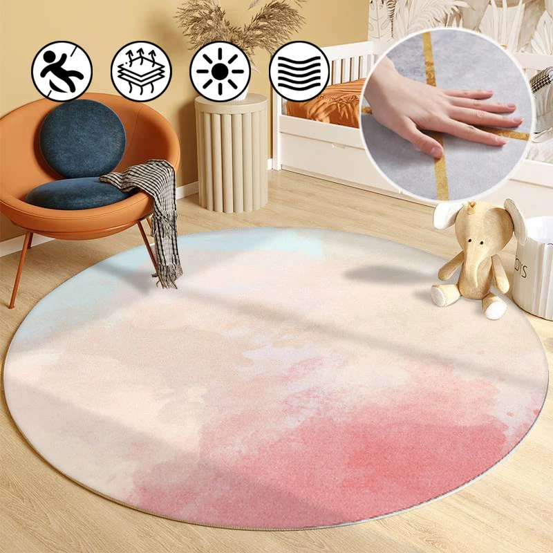 Simple Gradient Style Round Rugs Rustic Art Fresh Fashion Decorative Carpets for Living Room Bedroom Lounge Checkroom Mats