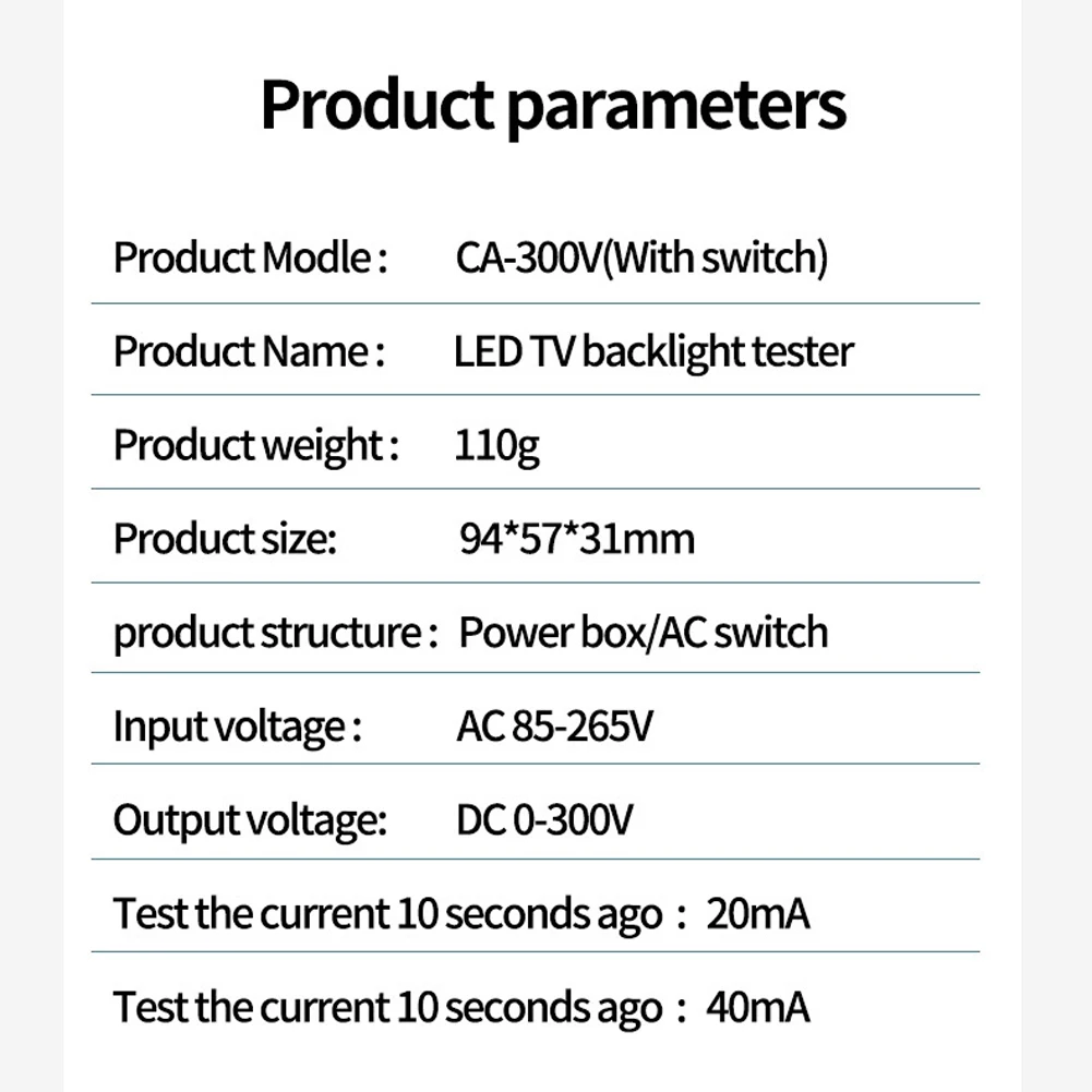 CA-300V LED Lamp Beads Light Bar TV Backlight Tester LED Strips Beads Lamp Board Test Capacitance Diode Voltage Testing Switch