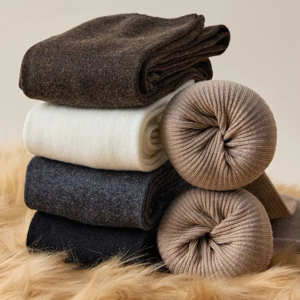 

1 пара вязаных носков до середины икры, однотонные эластичные гольфы из толстого хлопка, теплый материал, носки до бедра, теплый материал