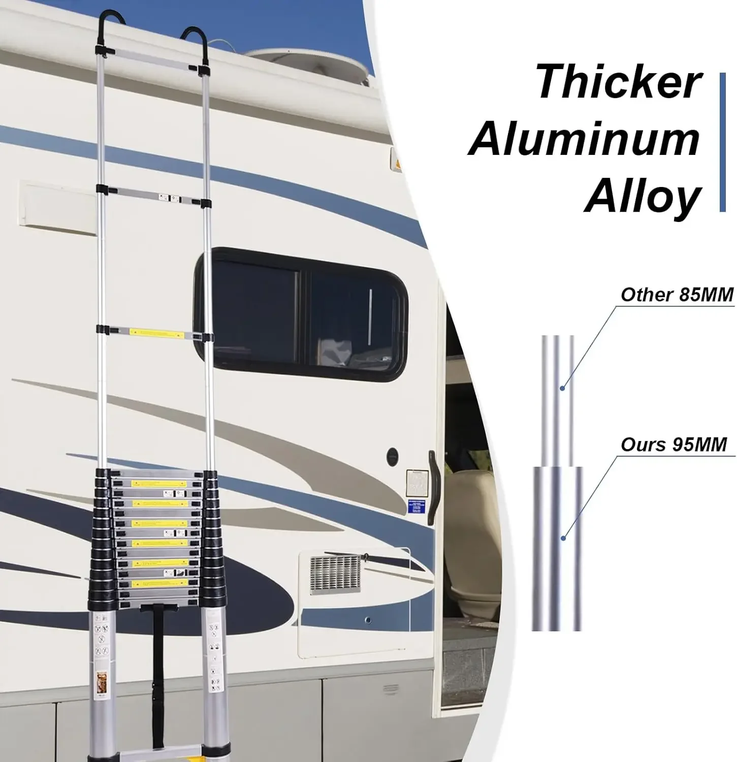 Extension Ladder 26.2FT, Aluminum Lightweight Extension Ladder with Locking Mechanism,Heavy Duty RV Collapsible Ladd