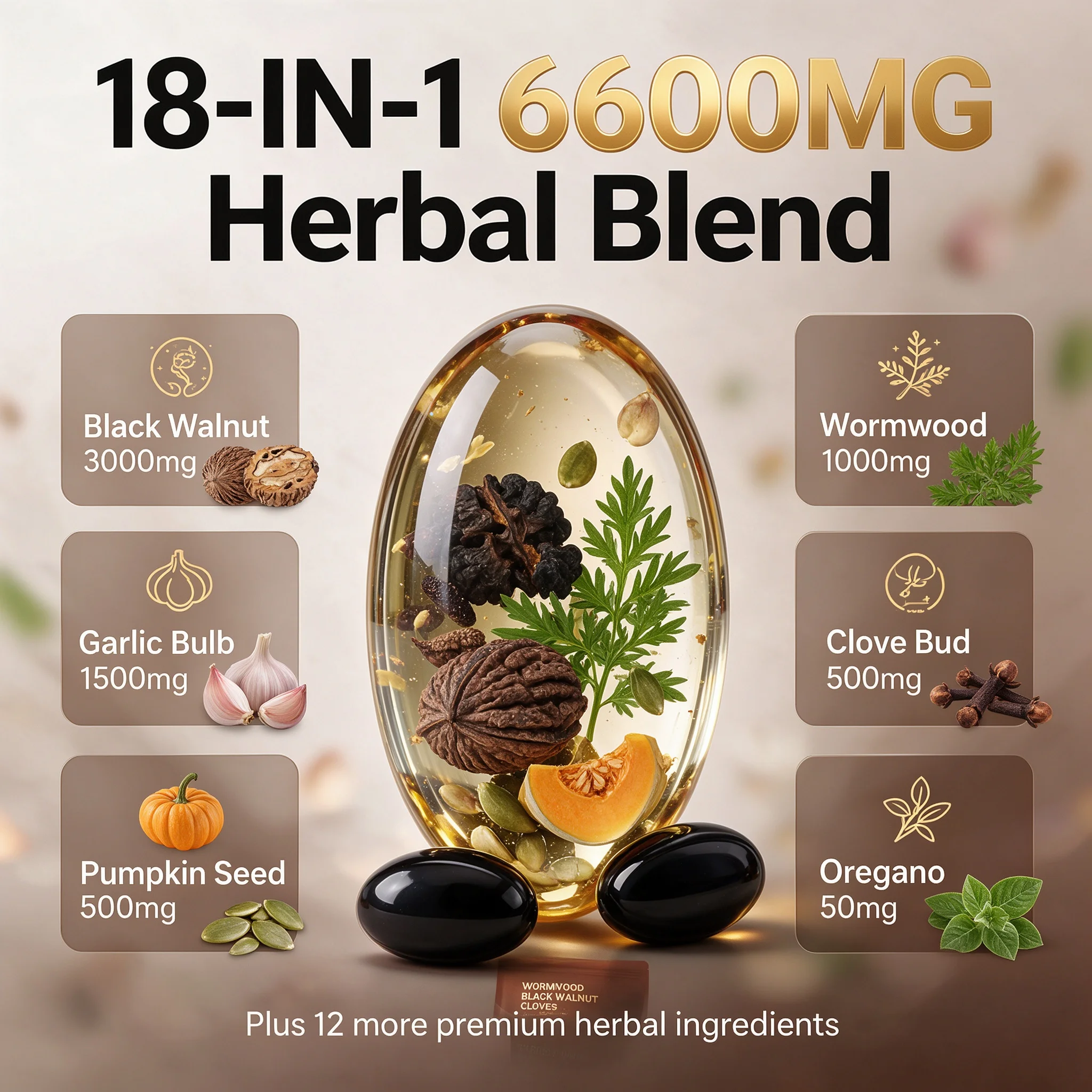 240 Softgels Wormwood Black Walnut Clove Capsules 18-in-1 Herbal Blend Support Gut Liver Digestive Health Antioxidant Supplement