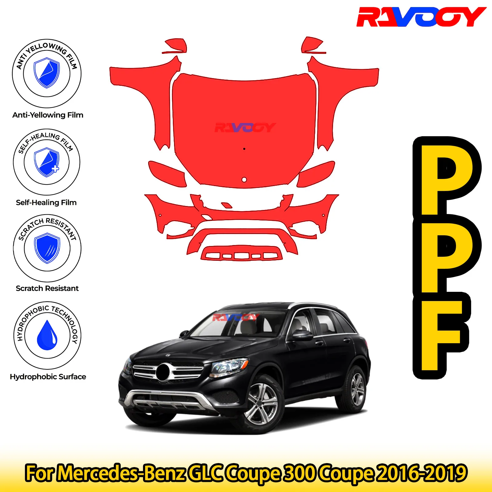 

Для Mercedes-Benz GLC Coupe 300 Coupe 2016-2019, глянцевая матовая черная предварительно вырезанная передняя пленка PPF, защитная пленка для краски