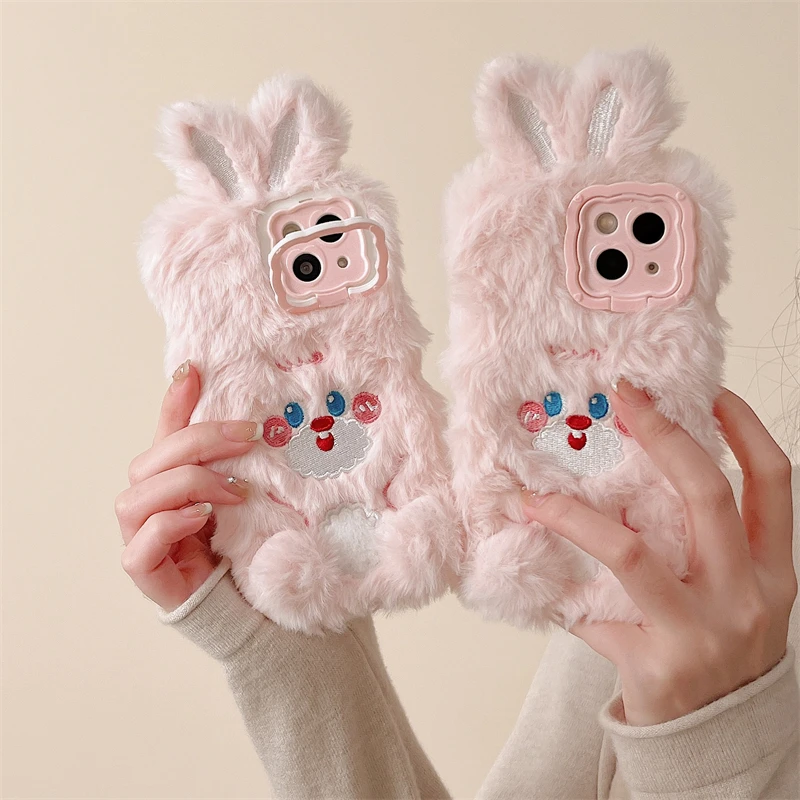 Plush Cute Rabbit Phone Case For Huawei Mate 60 Pro Mate 50 Pro Mate 40 Pro 30 Pro Soft Warm Fur Camera Protective Back Cover