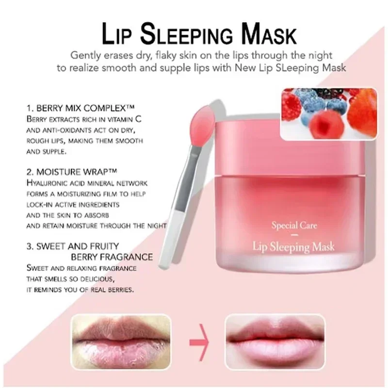 

20g Korean Berry Lip Sleeping Mask Night Sleep Maintenance Moisturizing Fade Lip Lines Nourishing 8gx4 Lip Balm Skin 3g Sampls