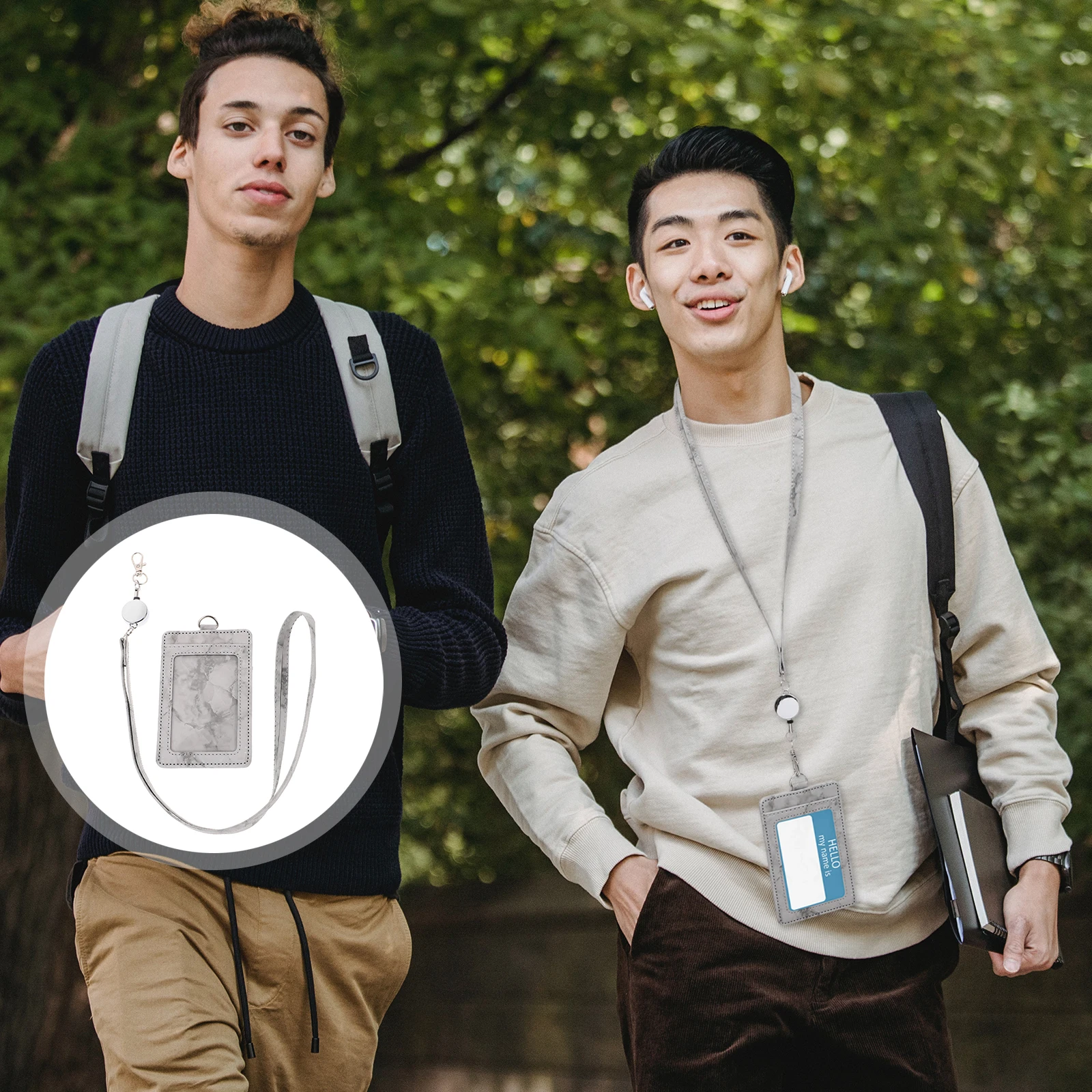 

1 set Marble Pattern Id Badge Holder Vertical Card Cover With Lanyard Anti-Scratch Protection For Work School Nurses Doctors