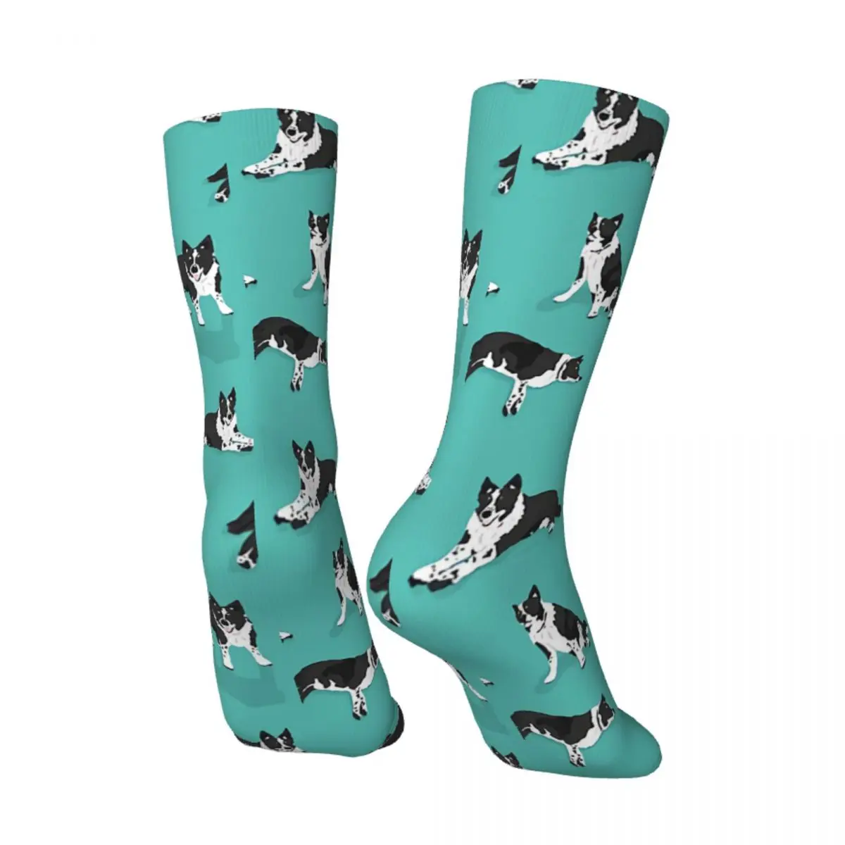 Funny Crazy Sock for Men Border Collie Pattern Hip Hop Vintage Seamless Pattern Printed Boys Crew Sock Novelty Gift