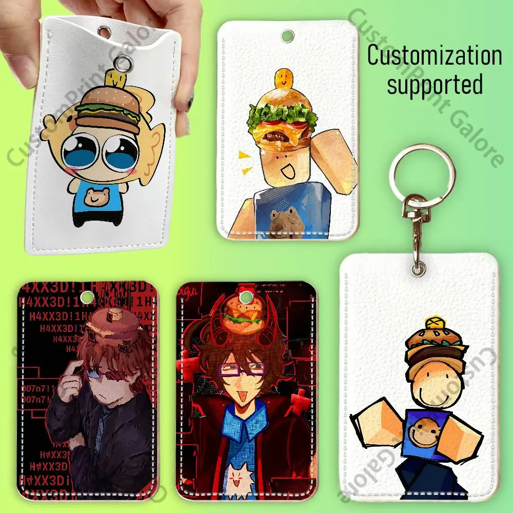 

007n7 Printed PU Leather Card Holder with Keychain Card Case Portable ID Badge Holder for Daily Use