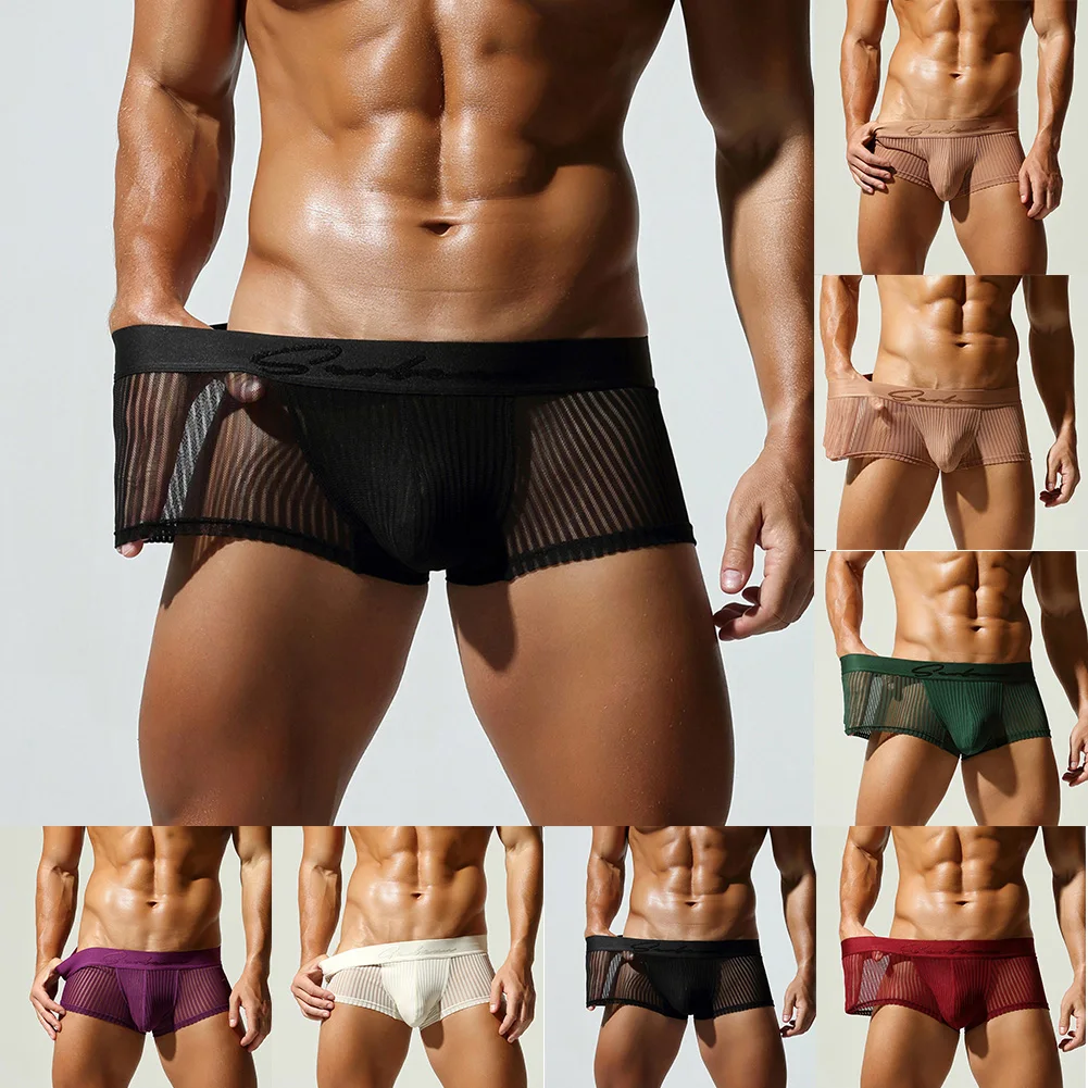 

Men Mesh Translucent Solid Underwear Boxers Sports Shorts Low Rise Trunk Panties Ultra-thin Transparent Boxershorts Underpant