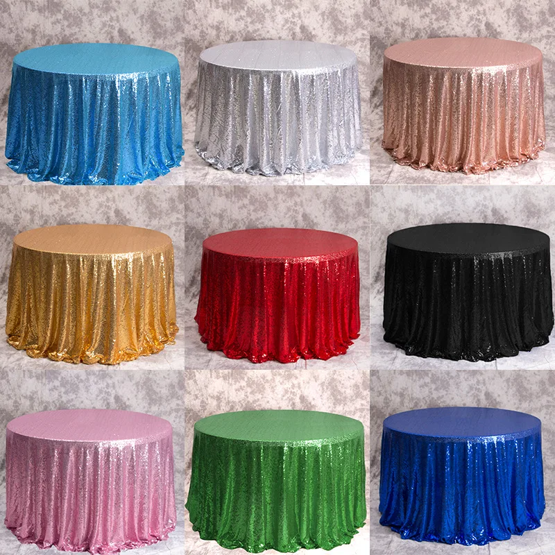 مفرش طاولة مستدير باللون الأزرق الملكي مقاس 90 بوصة، غطاء طاولة مزين بالترتر اللامع لتزيين حفلات أعياد الميلاد وحفلات الزفاف وحفلات استقبال المولود الجديد