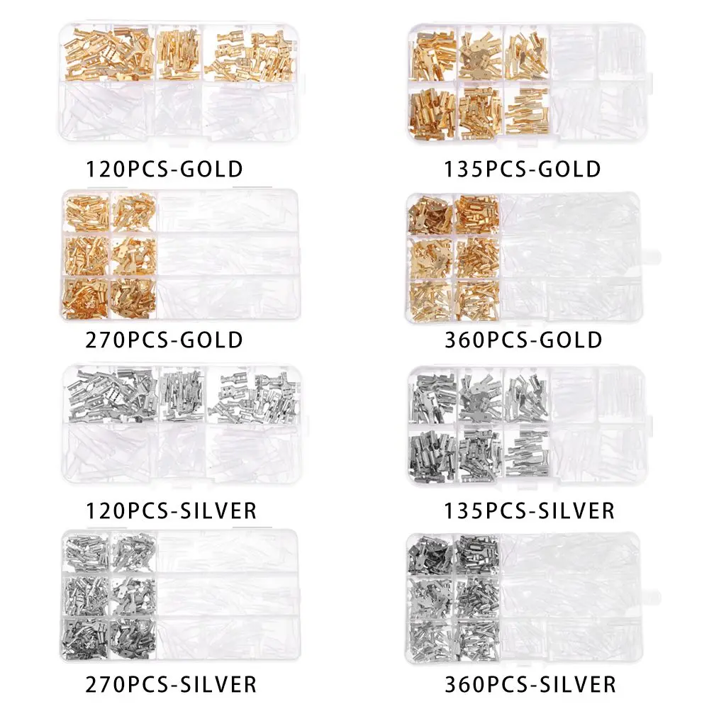 120/135/270/360PCS 2.8/4.8/6.3mm Male Female Electrical Terminals Connector Wire Connectors Plug Spring Insert Spade