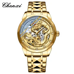 CHENXI 8899 Men's Automatic Mechanical Watch Luxury Dragon Embossed Dial Stainless Steel Luminous Clock Casual Watches for Men