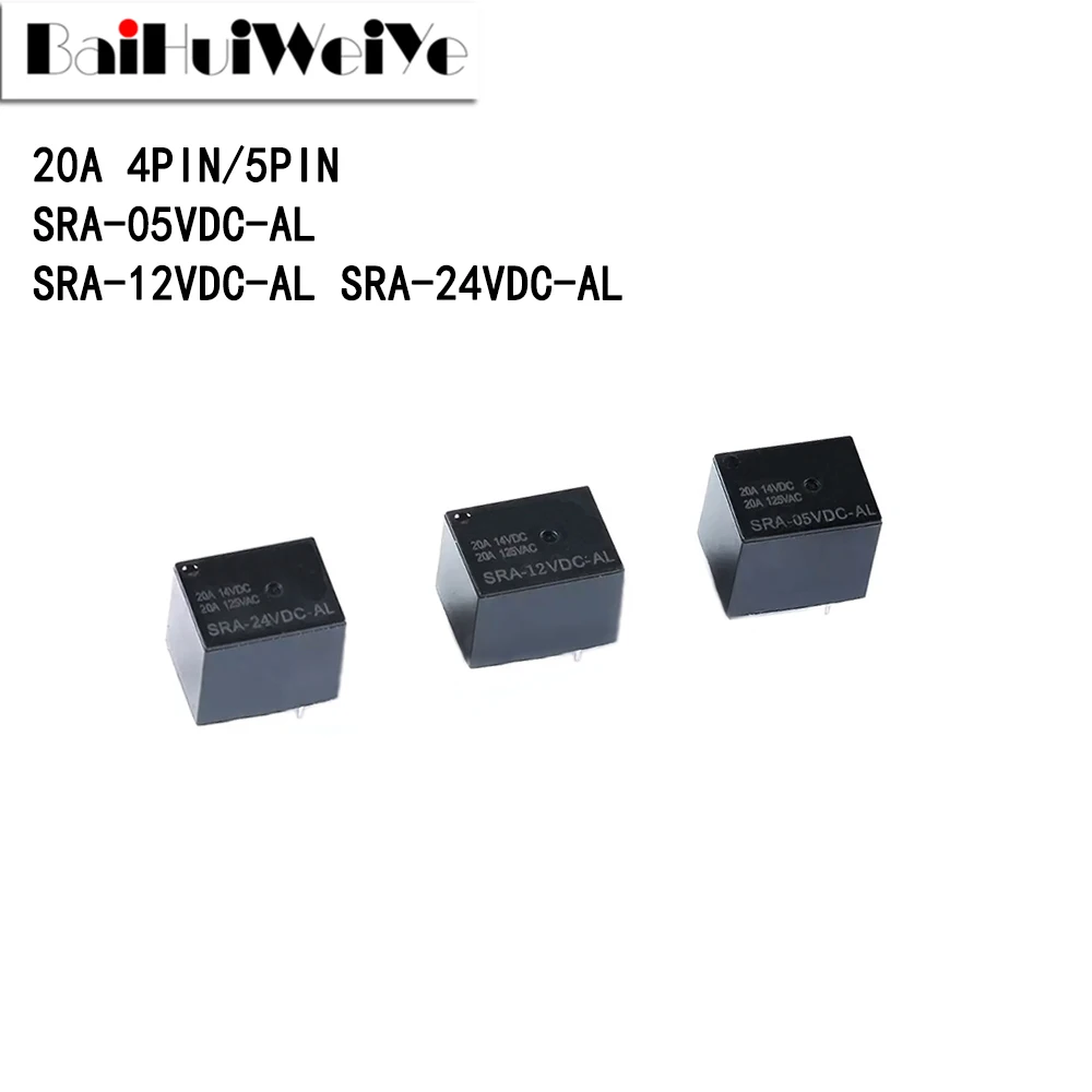 NEW 5V 12V 24V 20A DC Power Relay SRA-05VDC-AL SRA-12VDC-CL SRA-24VDC-CL 4Pin 5Pin PCB Type In Stock Black Automobile Relay