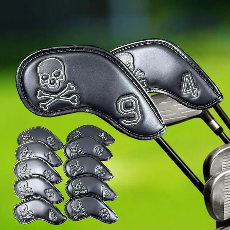 10 PCS Golf Clubs Iron Head Covers Fur Lining PU Skulls Golfs Putter Protector Cover 4/5/6/7/8/9/P/S/A/X Golf Club Headcover