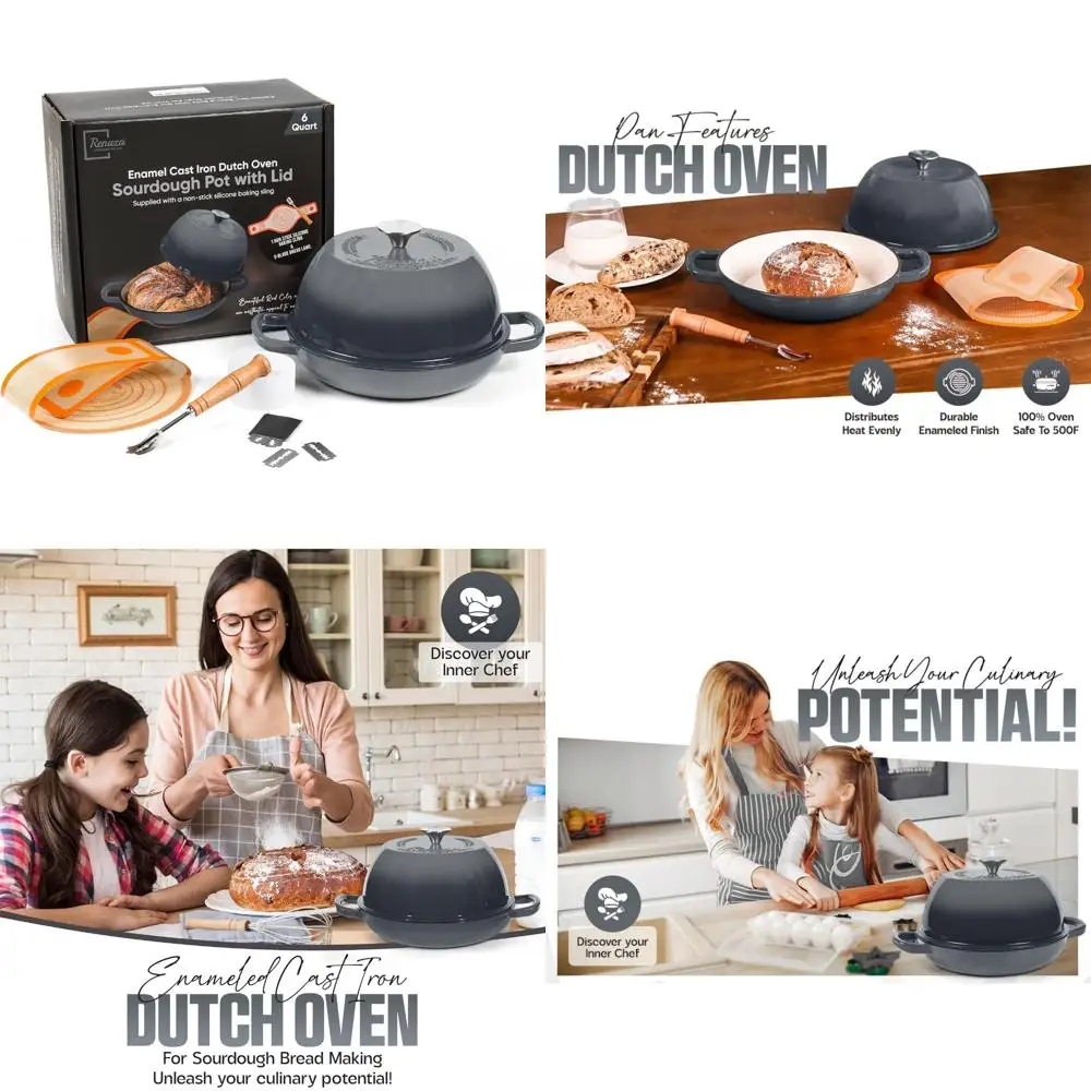 

Чугунный голландский горшок для духовки с крышкой — идеально подходит для выпечки хлеба на закваске, включает в себя 5-лезвийный хлеб с гравием и силиконовым ковриком с антипригарным покрытием