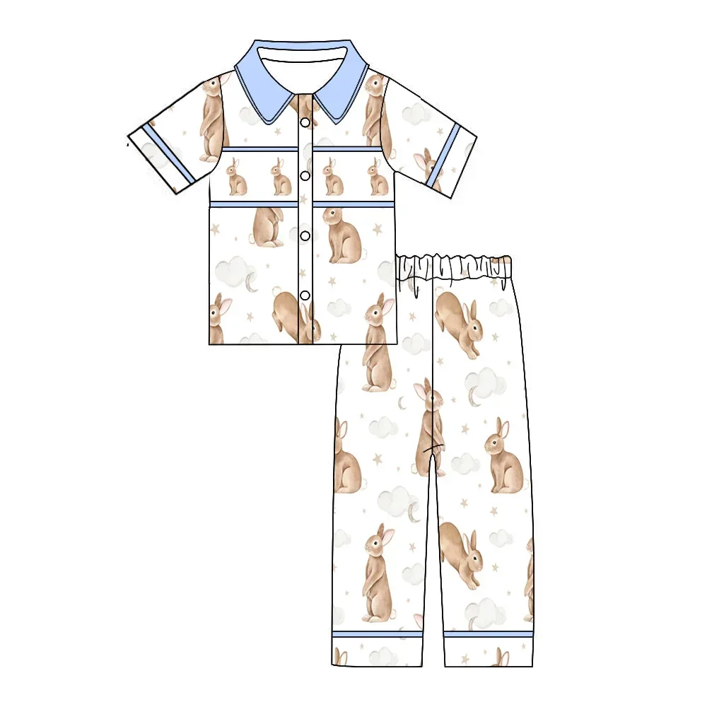 Easter Bunny Smock Print Set Toddler Boys & Girls Boutique Kids Clothing Ensemble Comfortable Sleepwear for Children