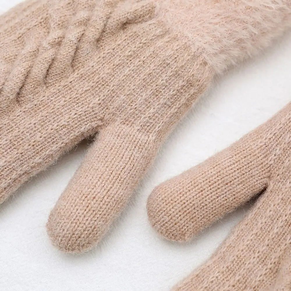 قفازات زهور ملتوية محبوكة لطيفة ، دافئة ، مقاومة للرياح ، سميكة ، إصبع كامل ، منفوشة ، محبوكة ، مقاومة للبرد