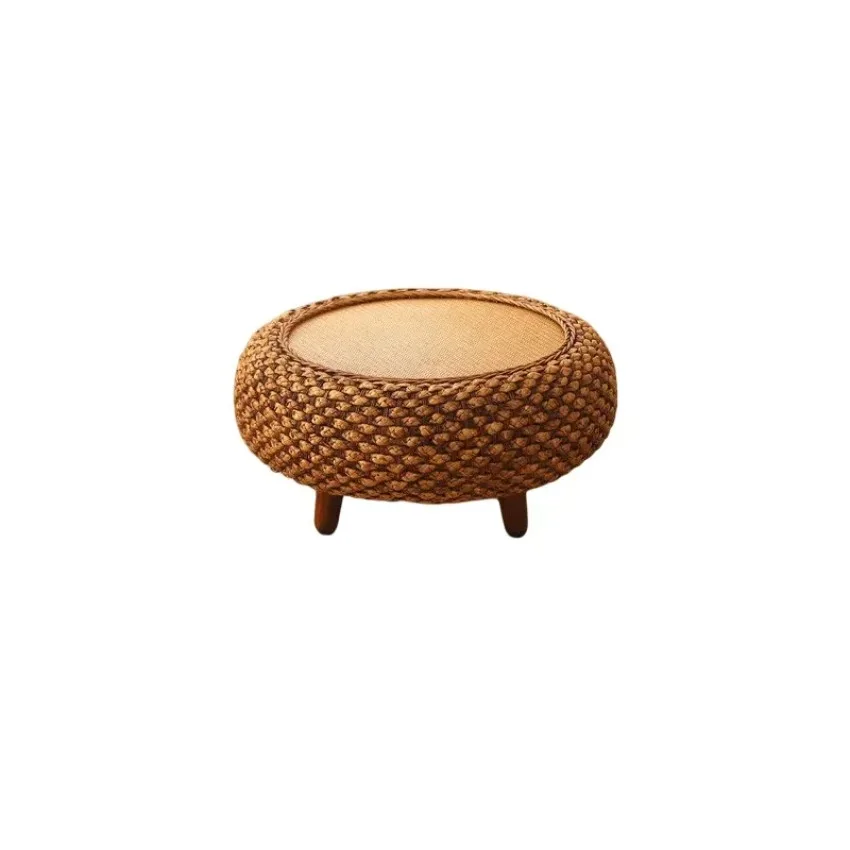 Round Rattan Coffee Table Japanese Floor Tea Table for Living Room Bay Window Balcony or Small Spaces Natural Finish Minimalist