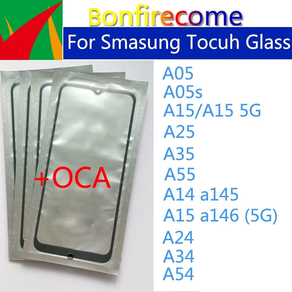 กระจกหน้าจอสัมผัส10ชิ้นพร้อมโอซีเอสำหรับซัมซุงกาแล็คซี่ A05 A05s A15 A55 A35 A25 A54 A34 A24 A14ซ่อมกระจกด้านนอก5กรัม