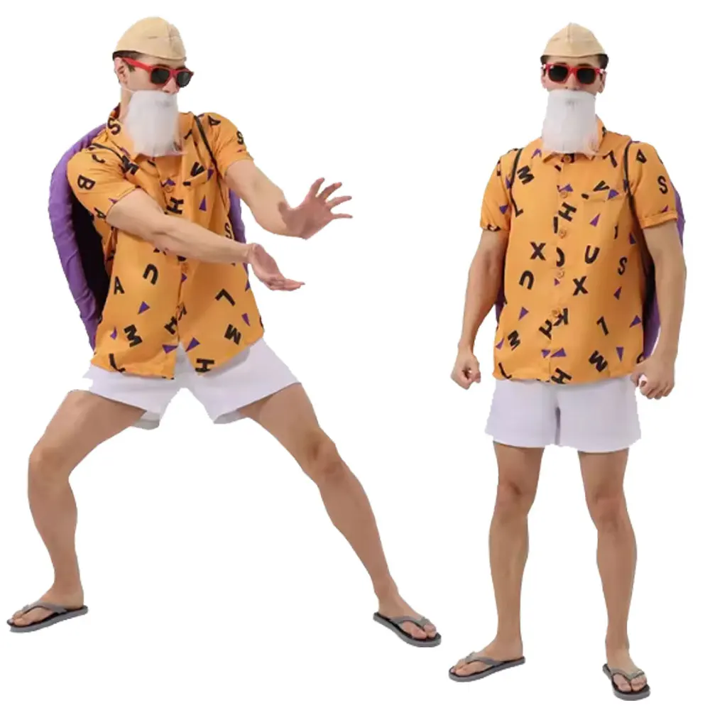 Erwachsenen-Anime-Meister-Roshi-Cosplay-Kostüme Herren-Trainingsanzug Cosplay-Requisite Komplettset Halloween-Kostüme Verkleidung